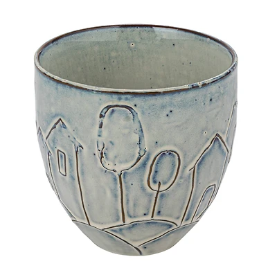 Hello Honey® 5.25" Round Debossed House Design Stoneware Planter