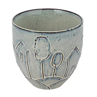 Hello Honey® 5.25" Round Debossed House Design Stoneware Planter