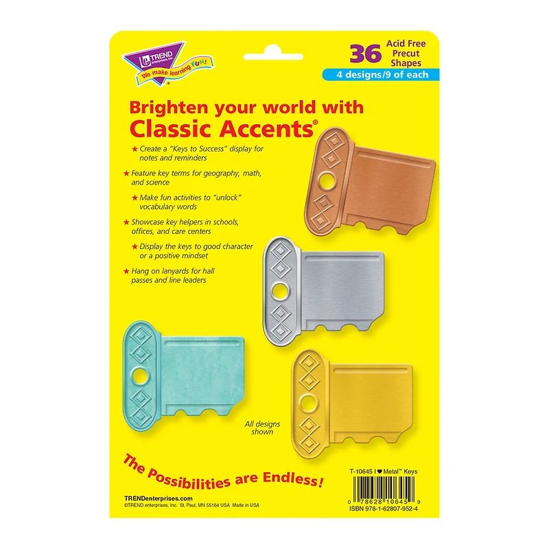 Trend Enterprises® I Heart Metal Keys Classic Accents® Variety Pack, 3 Packs of 36