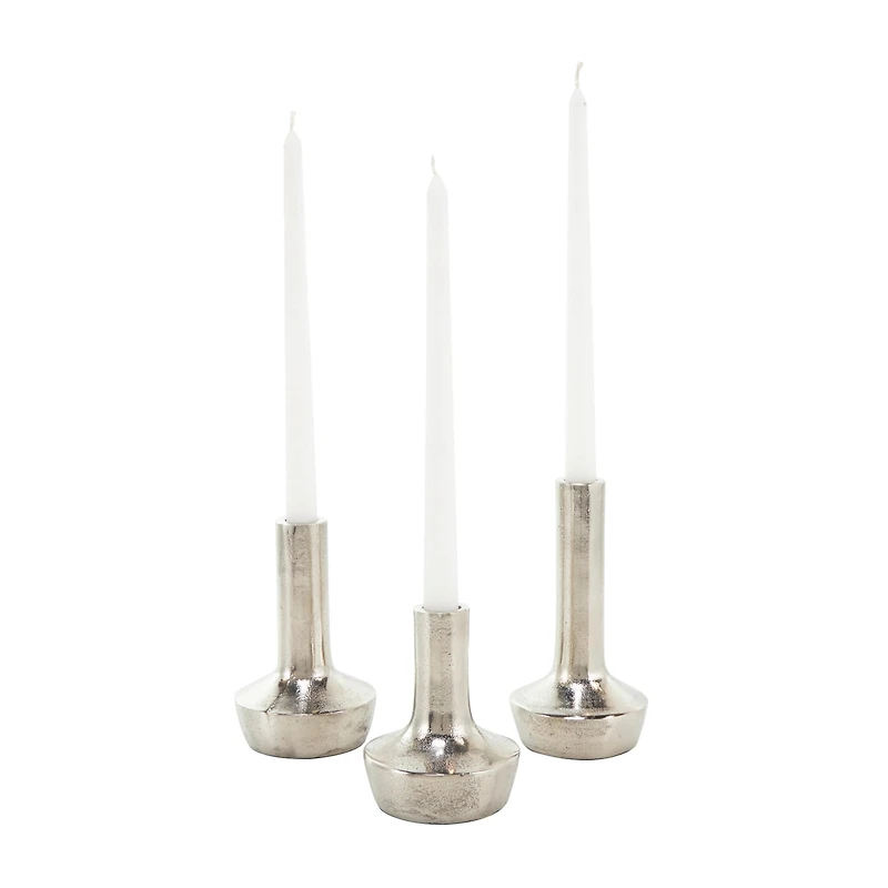 Silver Aluminum Candle Holder with Rounded Base Set