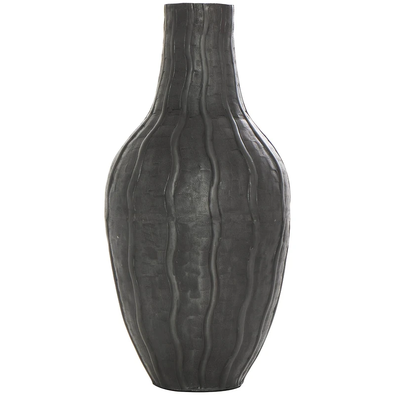 16" Black Metal Snakeskin Inspired Vase with Dimensional Wavy Accents