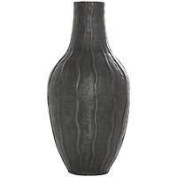 16" Black Metal Snakeskin Inspired Vase with Dimensional Wavy Accents