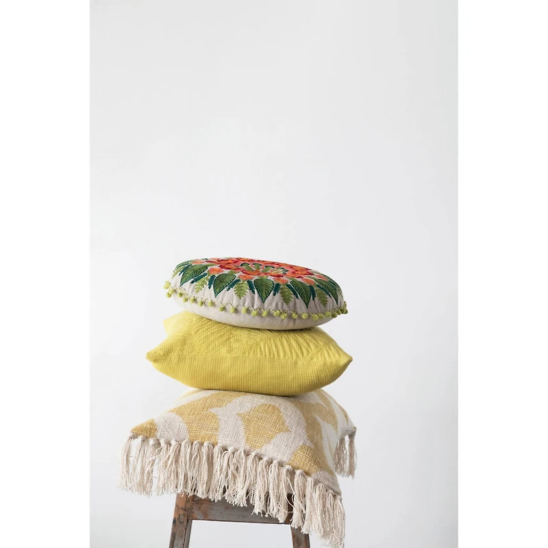 Hello Honey® Mustard Ikat Pattern Cotton Slub Lumbar Pillow with Tassels