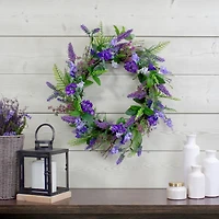 20" Purple Lavender & Spring Foliage Artificial Wreath
