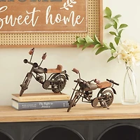 Brown Metal Contemporary Motorcycle Sculpture Set