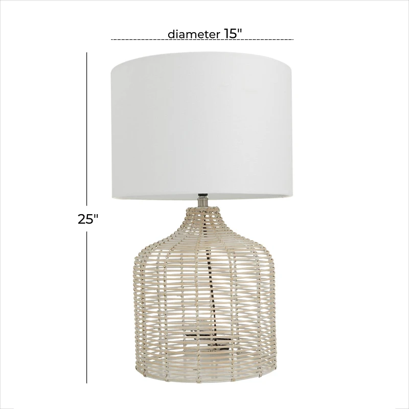 Beige Linen Coastal Table Lamp, 25" x 15" x 15"