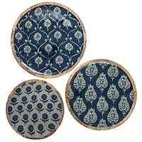 Hello Honey® Blue Floral Enameled Round Mango Wood Tray Set
