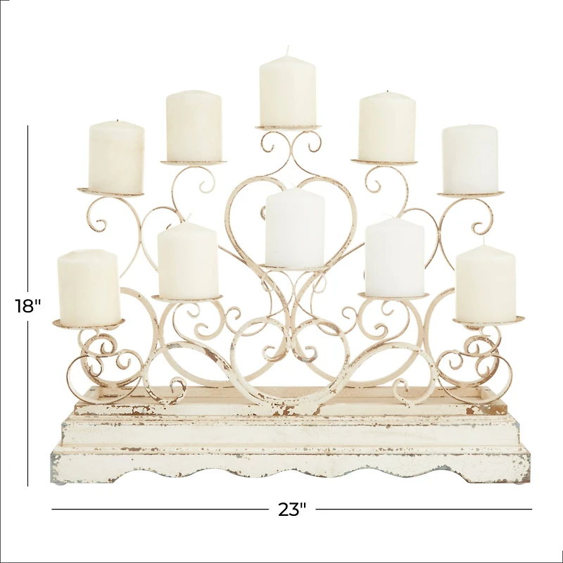 White Iron French Country Candelabra, 18" x 23" x 8"