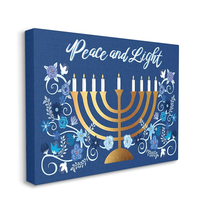 Stupell Industries Peace & Light Floral Hanukkah Menorah Canvas Wall Art