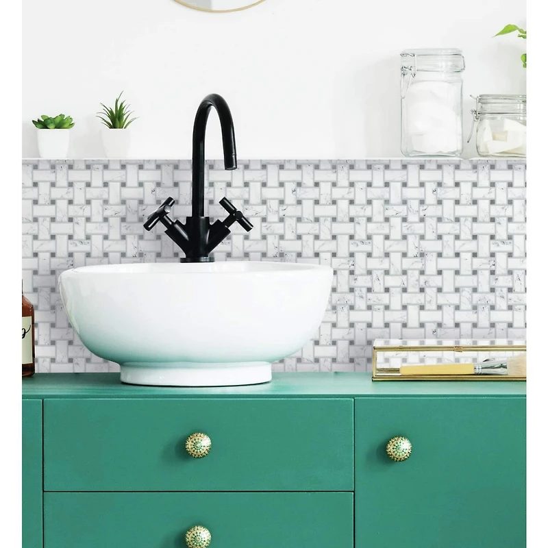 RoomMates Basketweave Carrara Marble Peel & Stick Backsplash StickTiles®