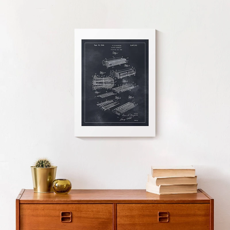 Plastic Harmonica Patent 12" x 16" Canvas Wall Art