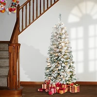 6ft. Pre-Lit Acacia Medium Flocked Artificial Christmas Tree, Clear Lights