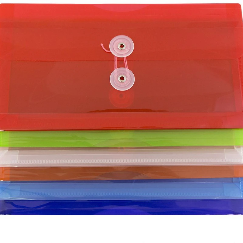 JAM Paper 5.25" x 10" Mixed Plastic Button String Booklet Envelopes, 12ct.