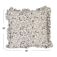 Hello Honey® 18" Blue & White Floral Accent Pillow with Ruffled Edges