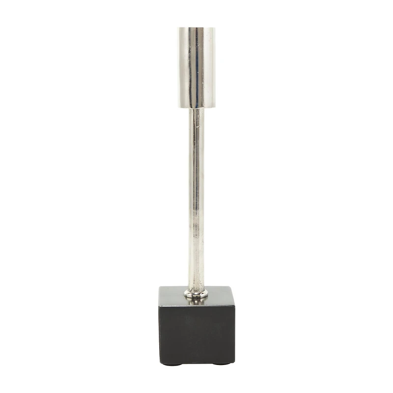 Silver Aluminum Slim Candle Holder with Black Block Base Set