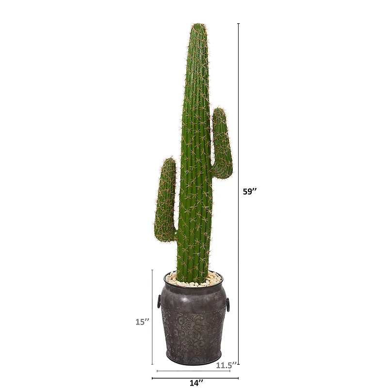 4.9ft. Cactus Artificial Plant in Black Metal Planter