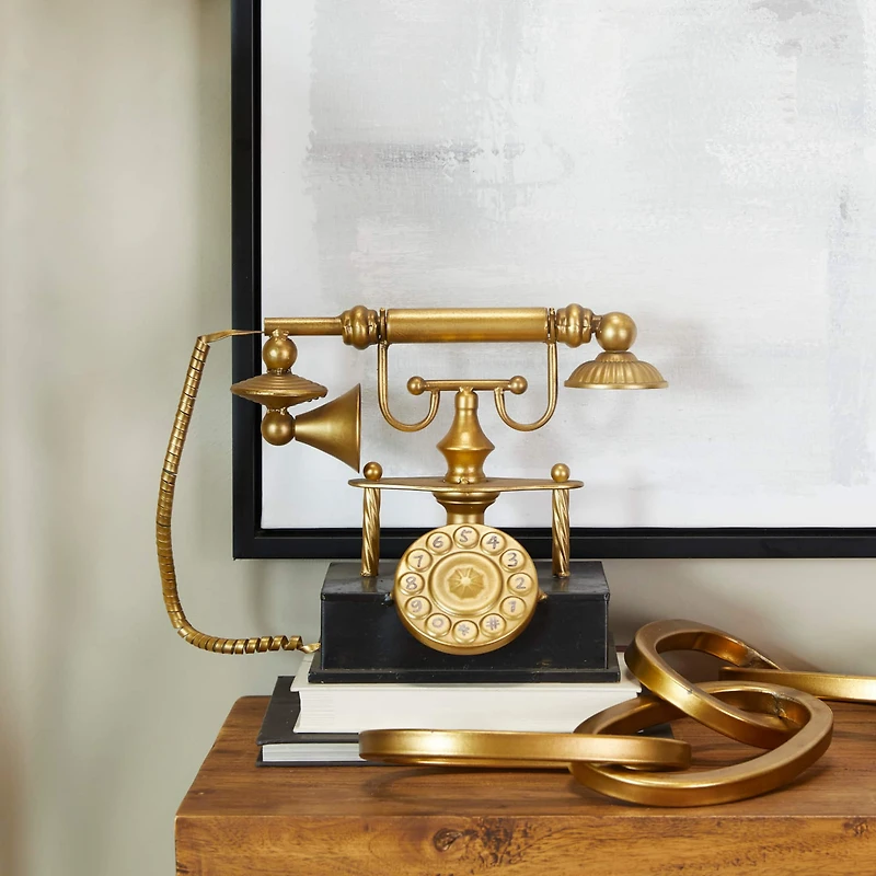 14" Gold Metal Telephone Sculpture