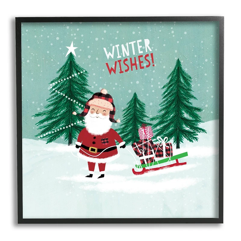 Stupell Industries Winter Wishes Santa Claus & Sled Framed Giclee Art
