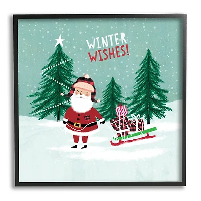 Stupell Industries Winter Wishes Santa Claus & Sled Framed Giclee Art