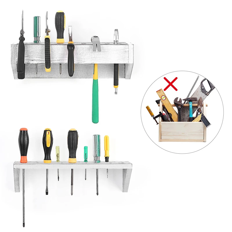 NEX™ Gray White Solid Wood Tool Storage Box Organizer Set