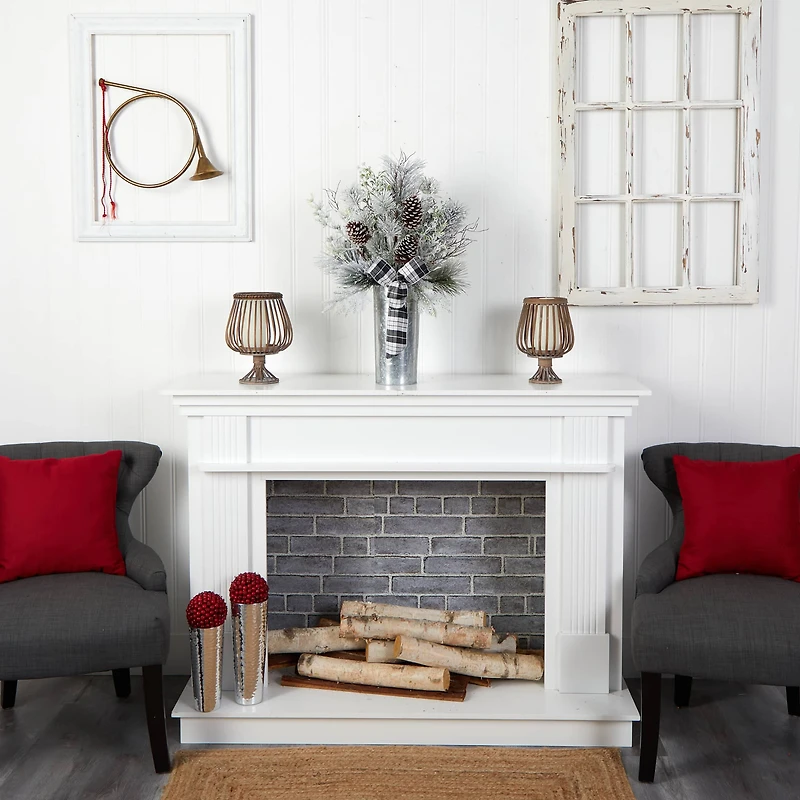 2.5ft. Frosted Greenery & Pinecone with Plaid Bow in Decorative Tin Artificial Christmas Arrangement