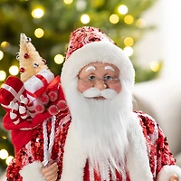Glitzhome® 18"H Faux Fur Christmas Peppermint Santa Figurine
