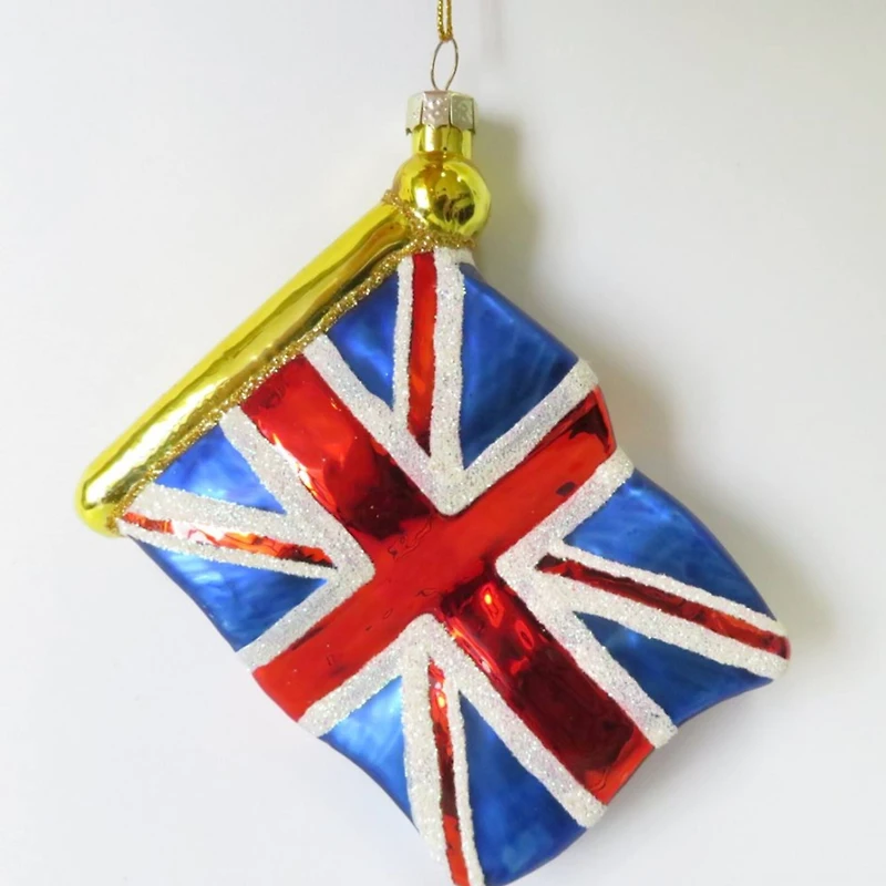 3.5" Union Jack Flag Glass Christmas Ornament