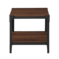 Walker Edison Dark Walnut Angle Iron Rustic Wood Side Table Set