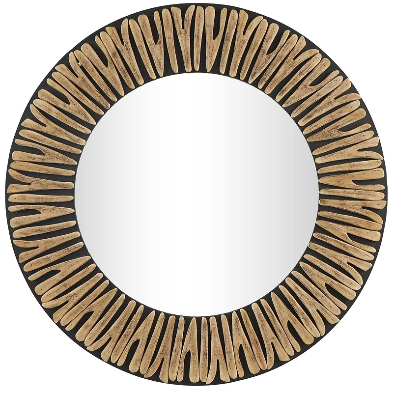 36" Black & Golden Handmade Abstract Carved Wooden Wall Mirror