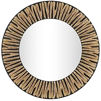 36" Black & Golden Handmade Abstract Carved Wooden Wall Mirror