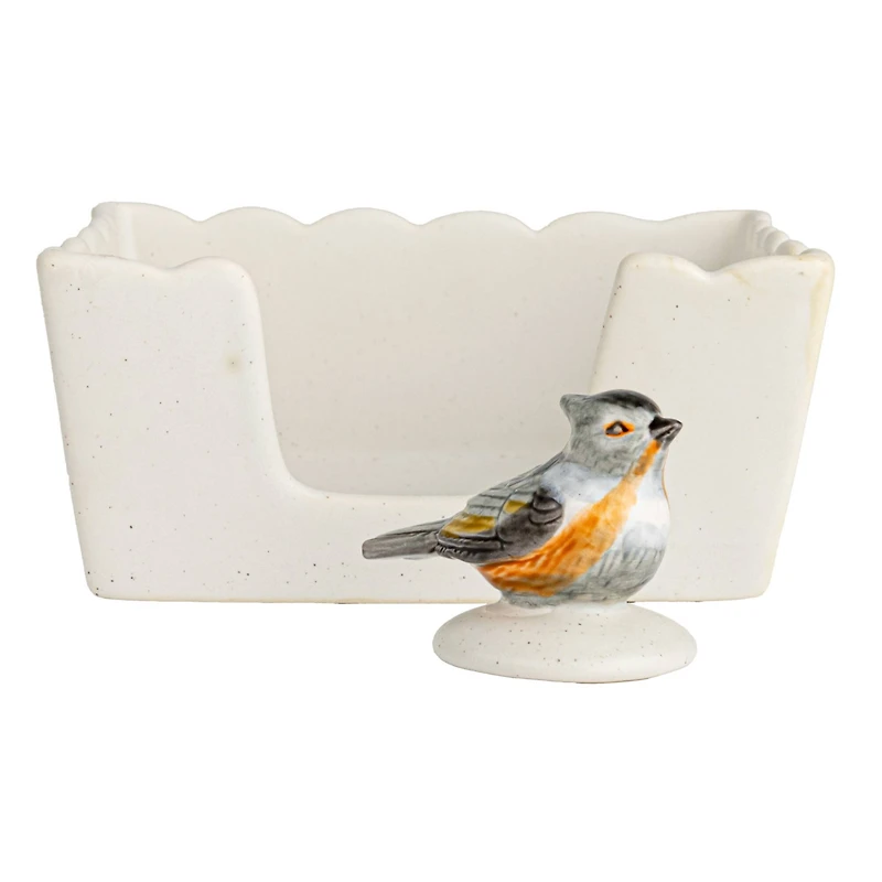 Hello Honey® 6" Wide Green & White Avian Grace Stoneware Napkin Holder with Weight