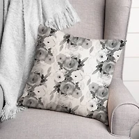 Grayscale Florals Throw Pillow 18" x 18"