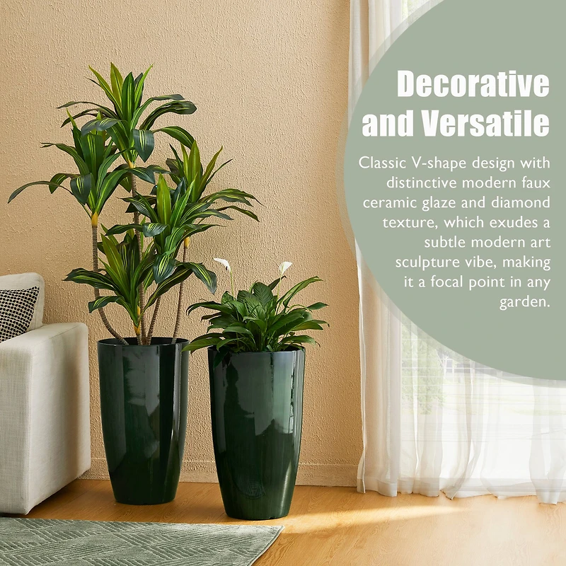 Glitzhome® 23.5" Gradient Green Faux Ceramic Tall Plastic Planters, 2ct.