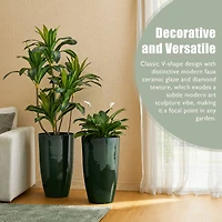 Glitzhome® 23.5" Gradient Green Faux Ceramic Tall Plastic Planters, 2ct.
