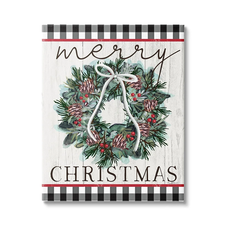 Stupell Industries Merry Christmas Tartan Wreath Canvas Wall Art