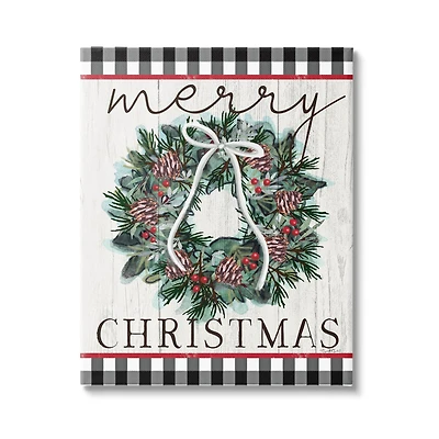Stupell Industries Merry Christmas Tartan Wreath Canvas Wall Art