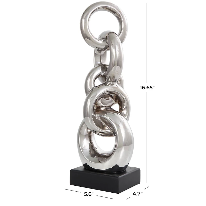17" Silver Ceramic Abstract Stacked Chain Link Sculpture