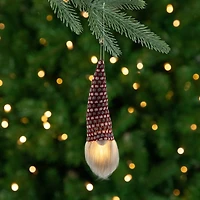 8" Red, White & Gray Knit Gnome Head LED Ornament