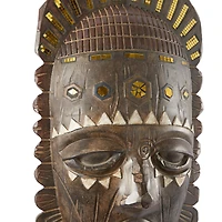 Brown Polystone Primitive African Mask Sculpture 11" x 20" x 6"