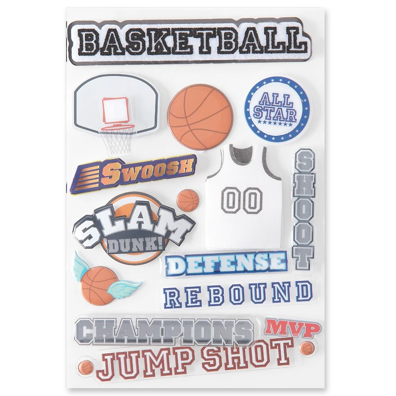 12 Pack: Signature™ Basketball Dimensional Stickers by Recollections™
