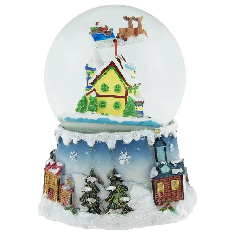 5.5" Santa Claus on Sleigh with Snowy Village Rotating Musical Water Globe