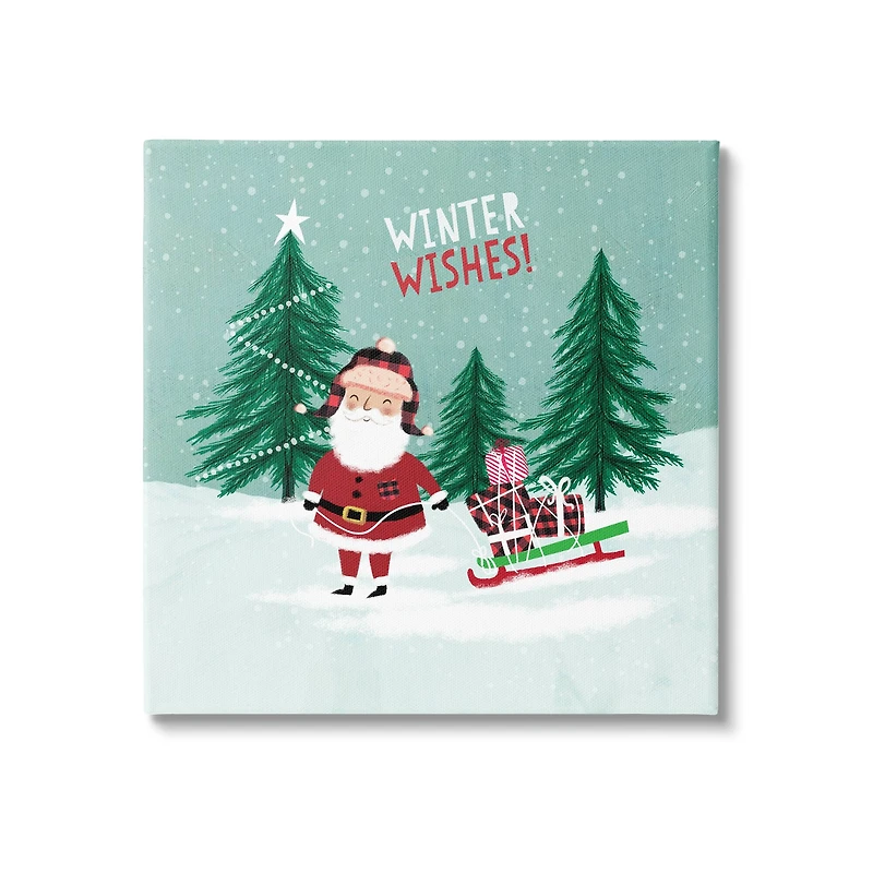 Stupell Industries Winter Wishes Santa Claus & Sled Canvas Wall Art