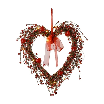 Glitzhome® 17" Lighted Valentine's Berry Heart Wreath