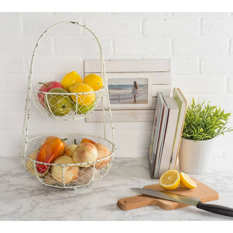 DII® Antique White Chicken Wire Tiered Stand