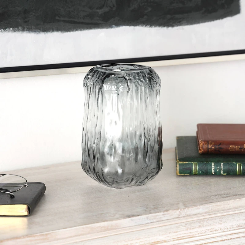 9" Gray Ombre Textured Rectangular Glass Vase