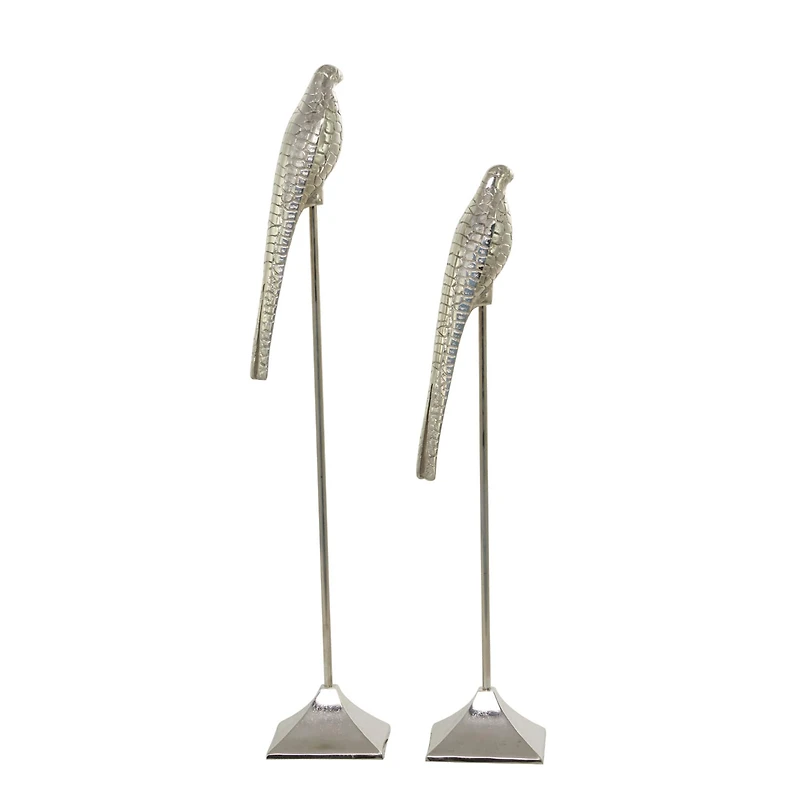 Silver Aluminum Eclectic Bird Sculpture, Set of 2" 34", 29"
