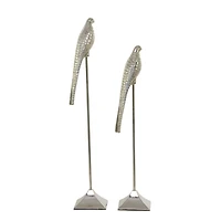 Silver Aluminum Eclectic Bird Sculpture, Set of 2" 34", 29"