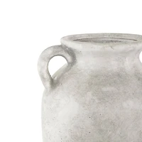 20" White Antique Style Textured Ceramic Vase with Handles