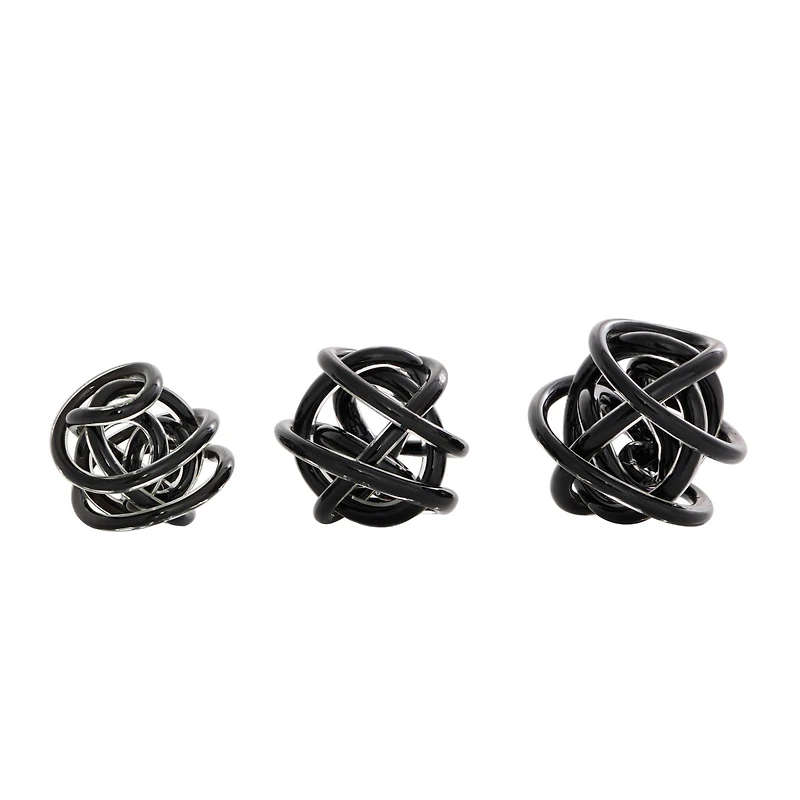 Black Knotted Ball Glass Sculpture Set