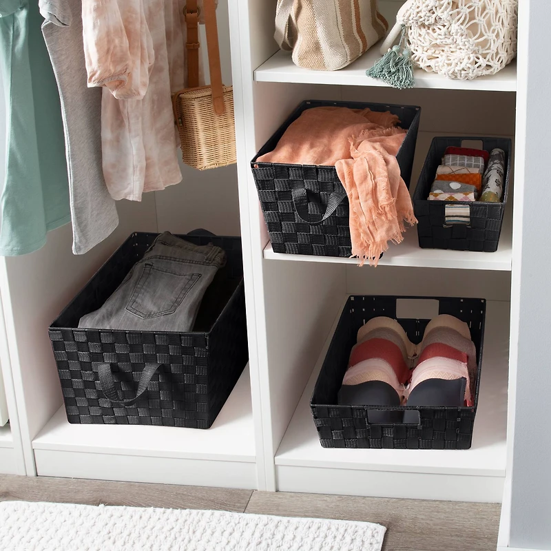 Simplify Small Black Woven Storage Shelf Bin